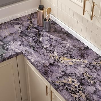 Glossy Dark Purple Marble Contact Paper for Countertops Waterproof Marble Peel and Stick Wallpaper Removable Self Adhesive Vinyl Wrap for Kitchen Bathroom Dresser Cabinets Walls 15.7"x118"
