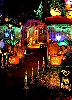Vista 2 de Decoraciones de Halloween, paquete de 6 estacas de velas iluminadas, con manos de esqueleto, impermeable, funciona con pilas, con temporizador, se