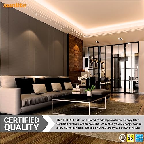 Miniatura 5 de Sunlite 41221 LED 90 CRI R20 - Bombilla empotrada, 8 vatios (50 W), 525 lúmenes, regulable, base media (E26), ángulo de haz amplio de 110, Energy