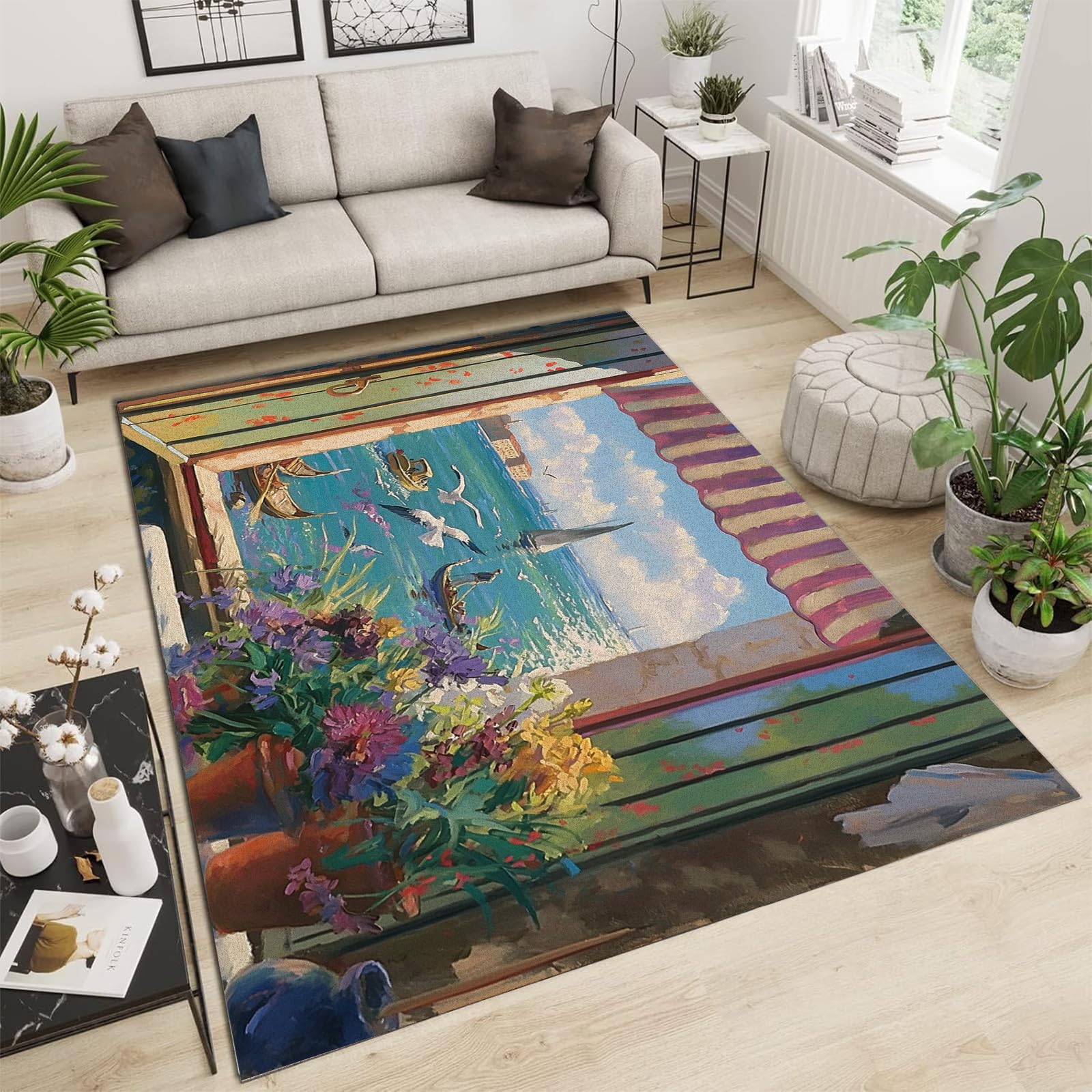 Tapis poils ras moderne ocean 150x210 cm lavable et antiderapant