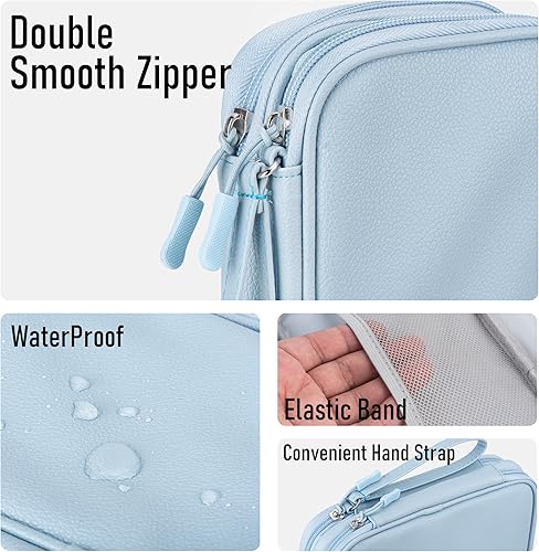 Miniatura 5 de Organizador electrónico de viaje de cuero, doble capa, funda impermeable para cables, cargadores, teléfonos y más, bolsa portátil a prueba de golpes