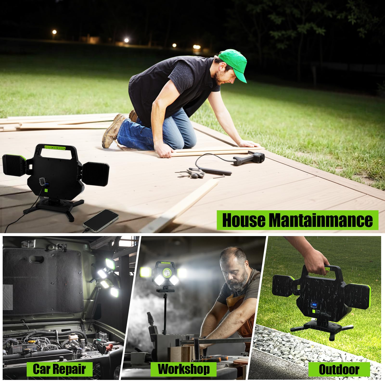 SYLSTAR Foco LED Recargable 55W, 5000LM Foco LED Bateria Magnético Plegable y Rotatorio 360°, 6 Modos de Luz y Powerbank Función para Taller, Reparación de Coches y Obra