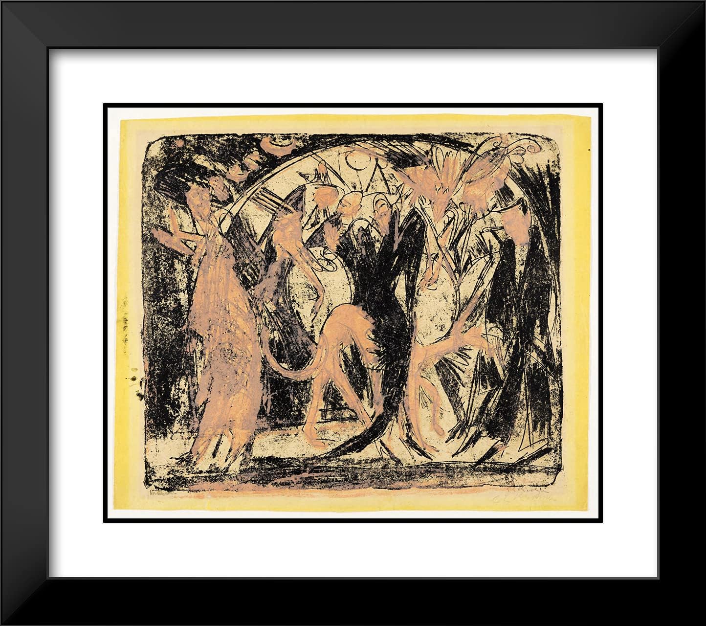 ArtDirect Ernst Ludwig Kirchner 22x20 Black Modern Framed and Double Matted Art Print Titled Promenade in Front of The Cafa