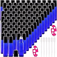 Vista 17 de inice Paquete de 24 botellas enrollables de 0.3 fl oz para aceites esenciales, vidrio azul cobalto, botellas de bola enrollables de acero inoxidable