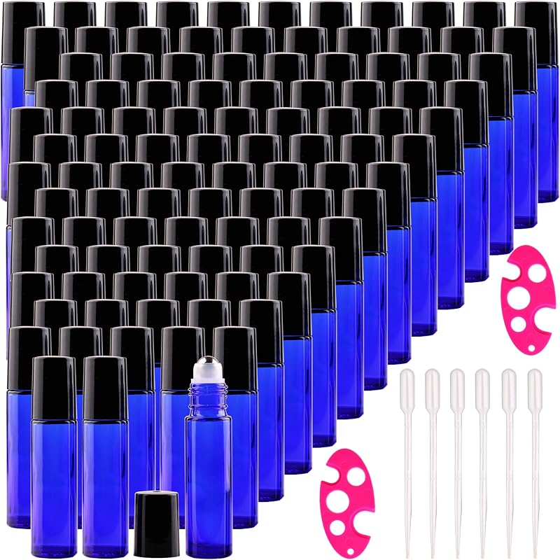inice Frascos Roll-On de Vidro Cobalto Azul com Esfera de Aço Inoxidável, 10 mL, Pacote com 100
