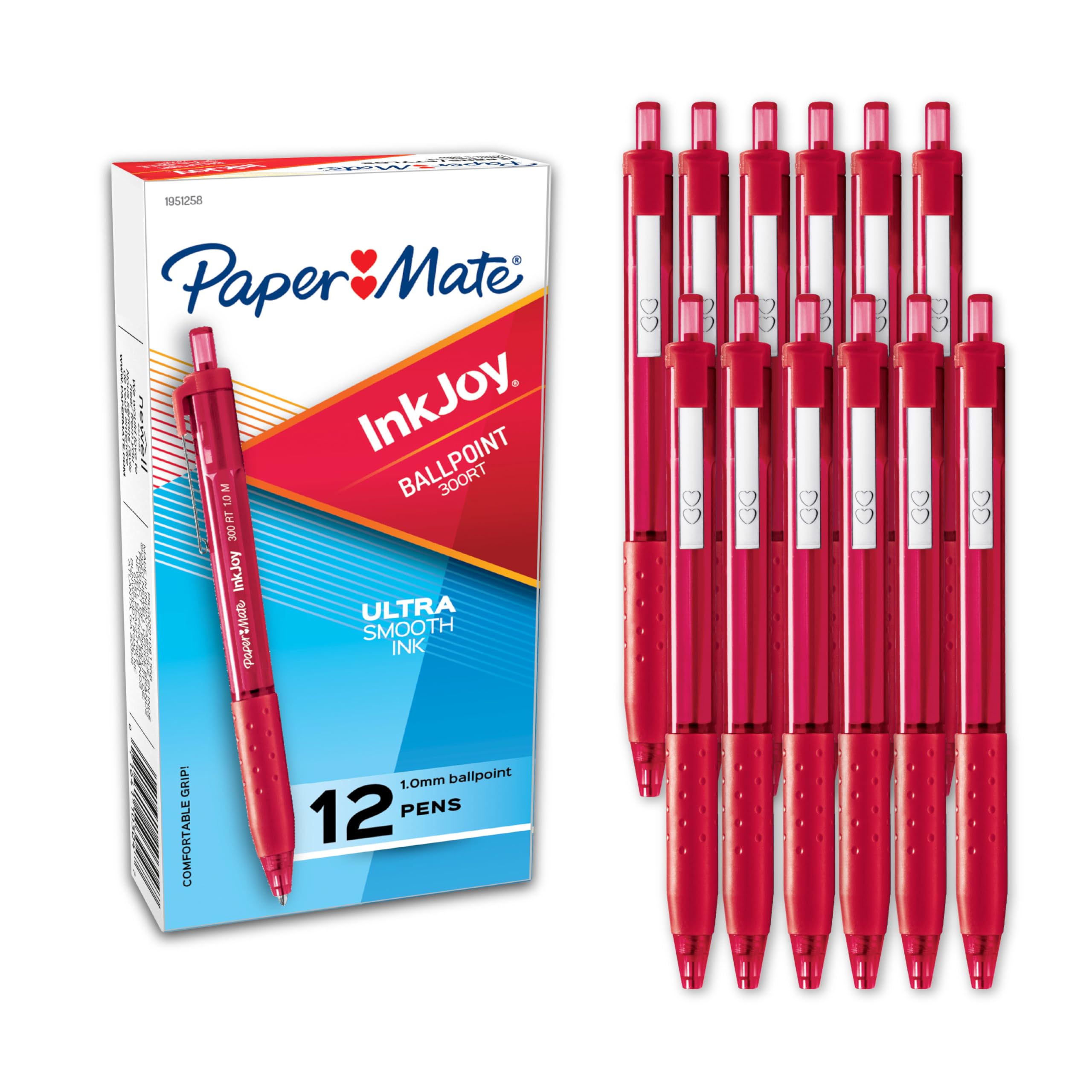 InkJoy 300RT Retractable Ballpoint Pens, Medium Point (1.0mm), Red Ink - 12 Count - Comfortable Rubber Grip, Ultra-Smooth Ink, Teacher Supplies