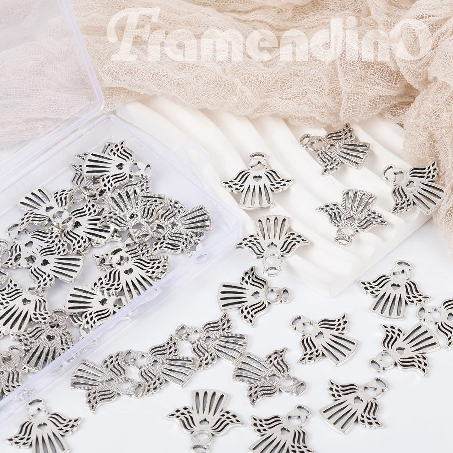 Framendino, 50 Pieces Silver Angel Charms Pendants of Love Flying Wing for Necklace Jewelry Making Crafts - Image 7