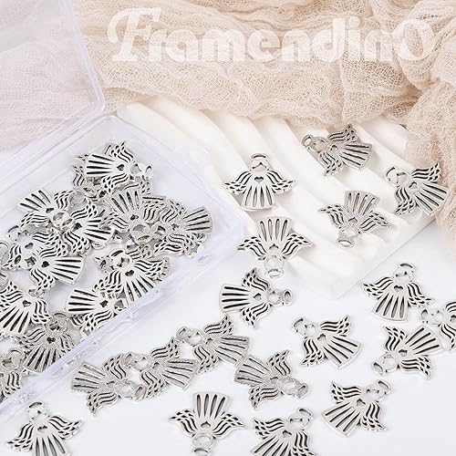 Miniatura 7 de Framendino, 50 dijes de ángel de plata con alas voladoras para collares, joyas y manualidades