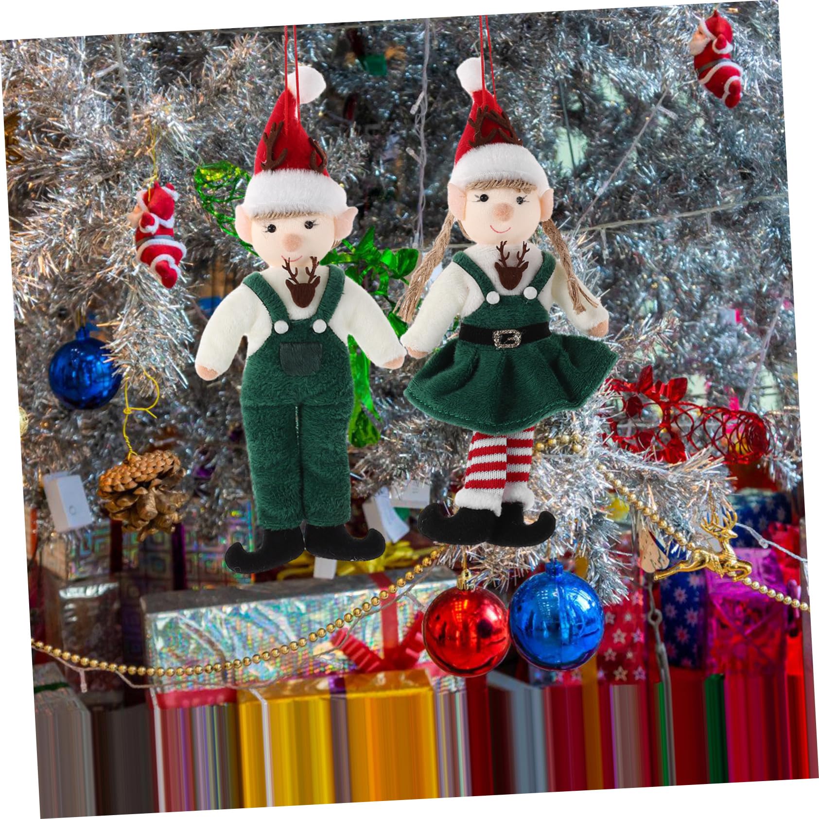 PRETYZOOM 10 Piezas Decoración de ángel Adornos Colgantes para arbol de Navidad Duende navideño Decoraciones Colgantes de de Peluche paño Verde