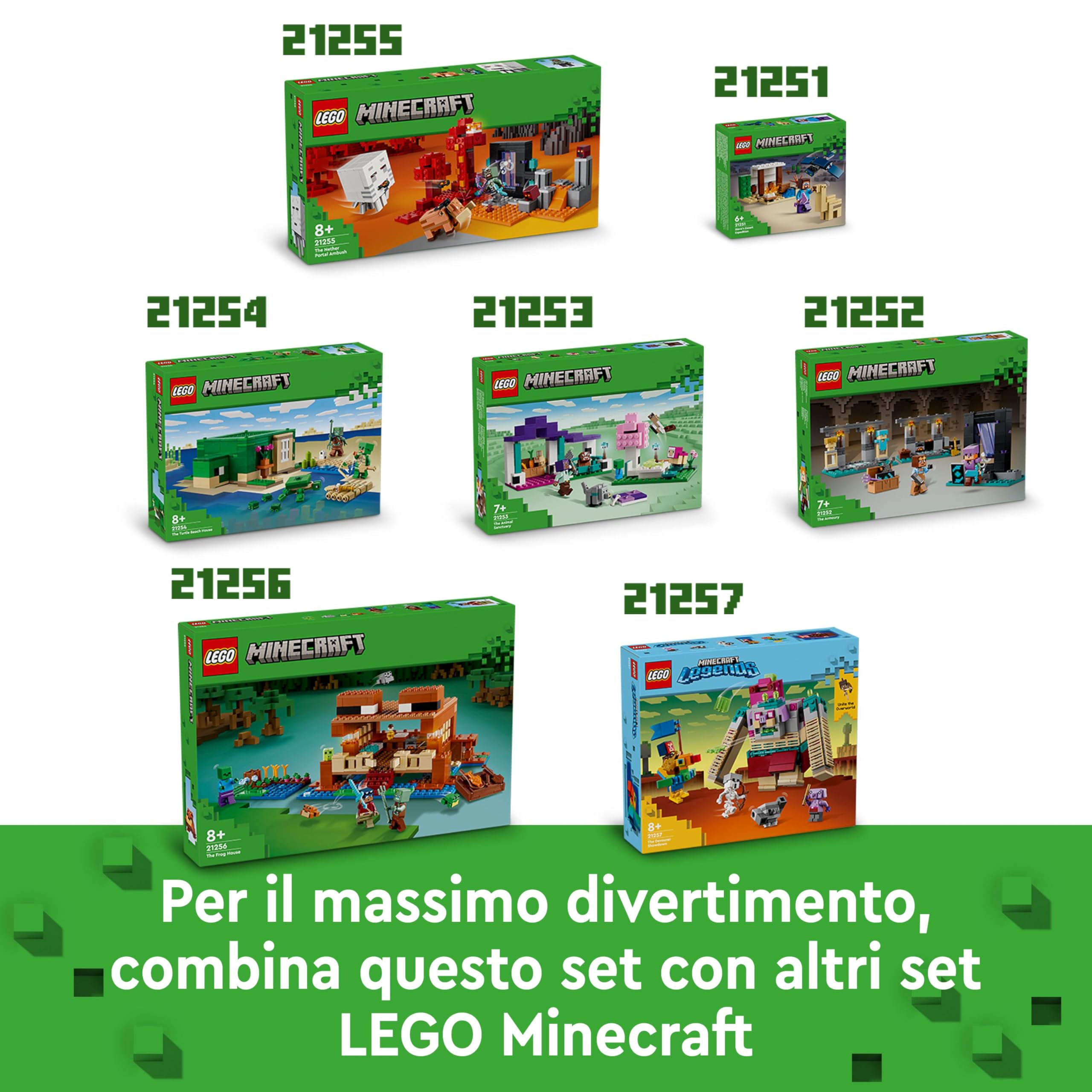LEGO Minecraft La Casa-Rana Giocattolo - Set da Costruire con Barca, Figure di Animali, Mobb e Accessori tra cui Tavolo da Crafting e Fornace - Regalo per Gamer, Bambini e Bambine da 8 Anni - 21256