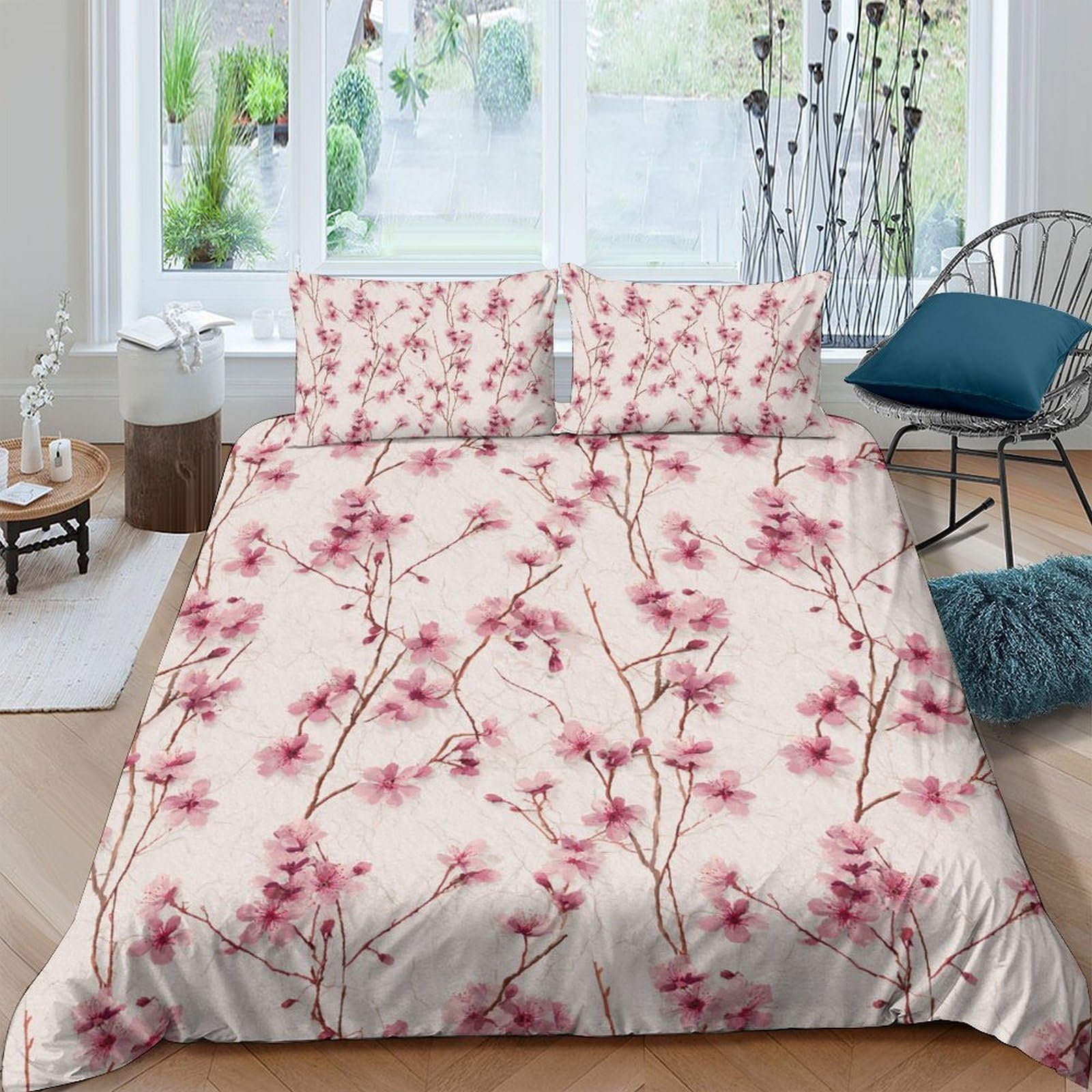 Ctjqhvkz Style-10 3D Printed Pink Blossom Fitted Sheet Microfiber Soft Breathable Cherry Branch Mattress Cover For Bedroom Decor Single（135X200cm）