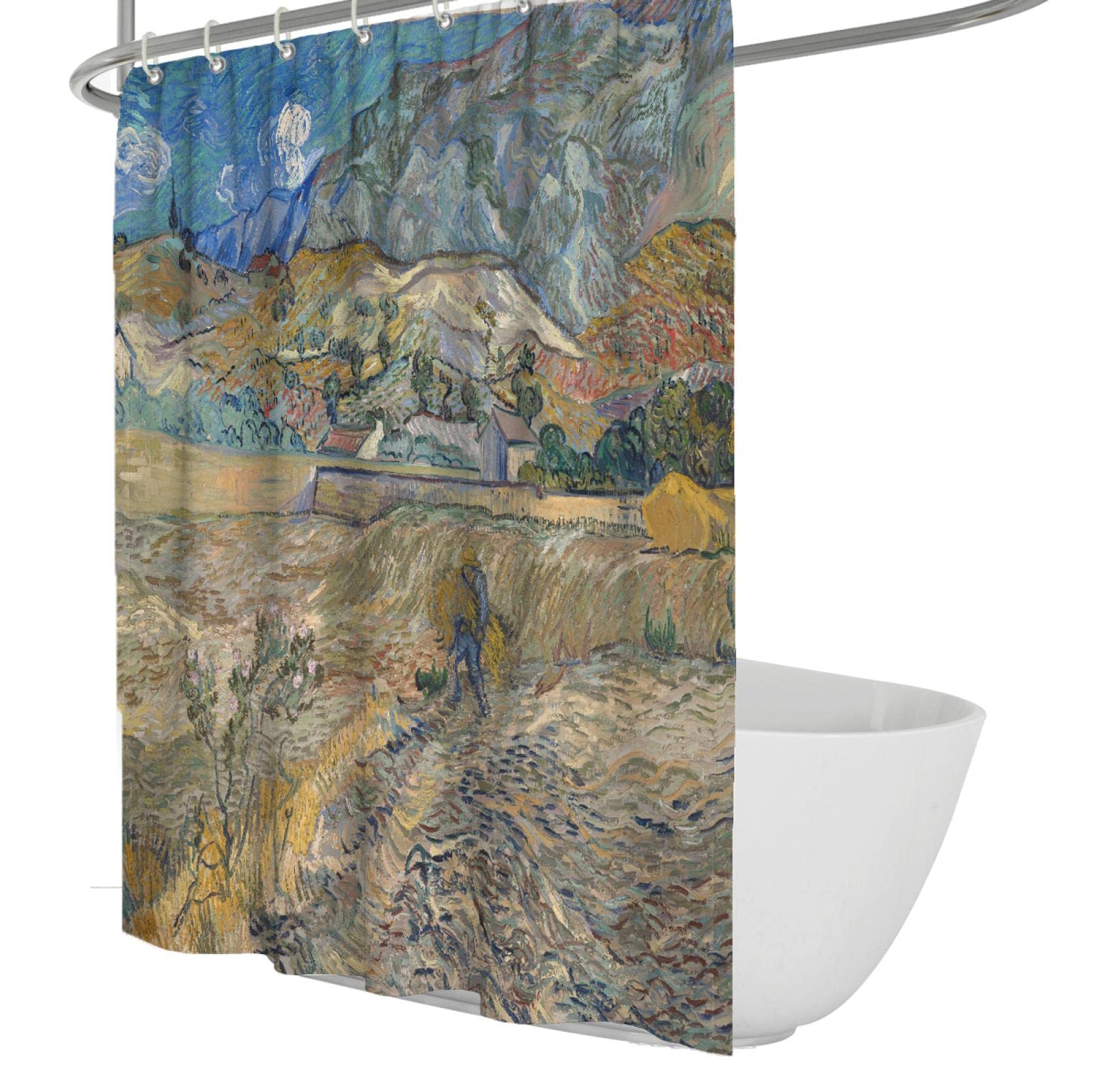 Cortinas de Ducha de Pintura impresionista Artista Juegos de Cortinas de Ducha de baño con 12 Ganchos Cortina de Ducha Impermeable para Habitaciones húmedas W190xL220cm