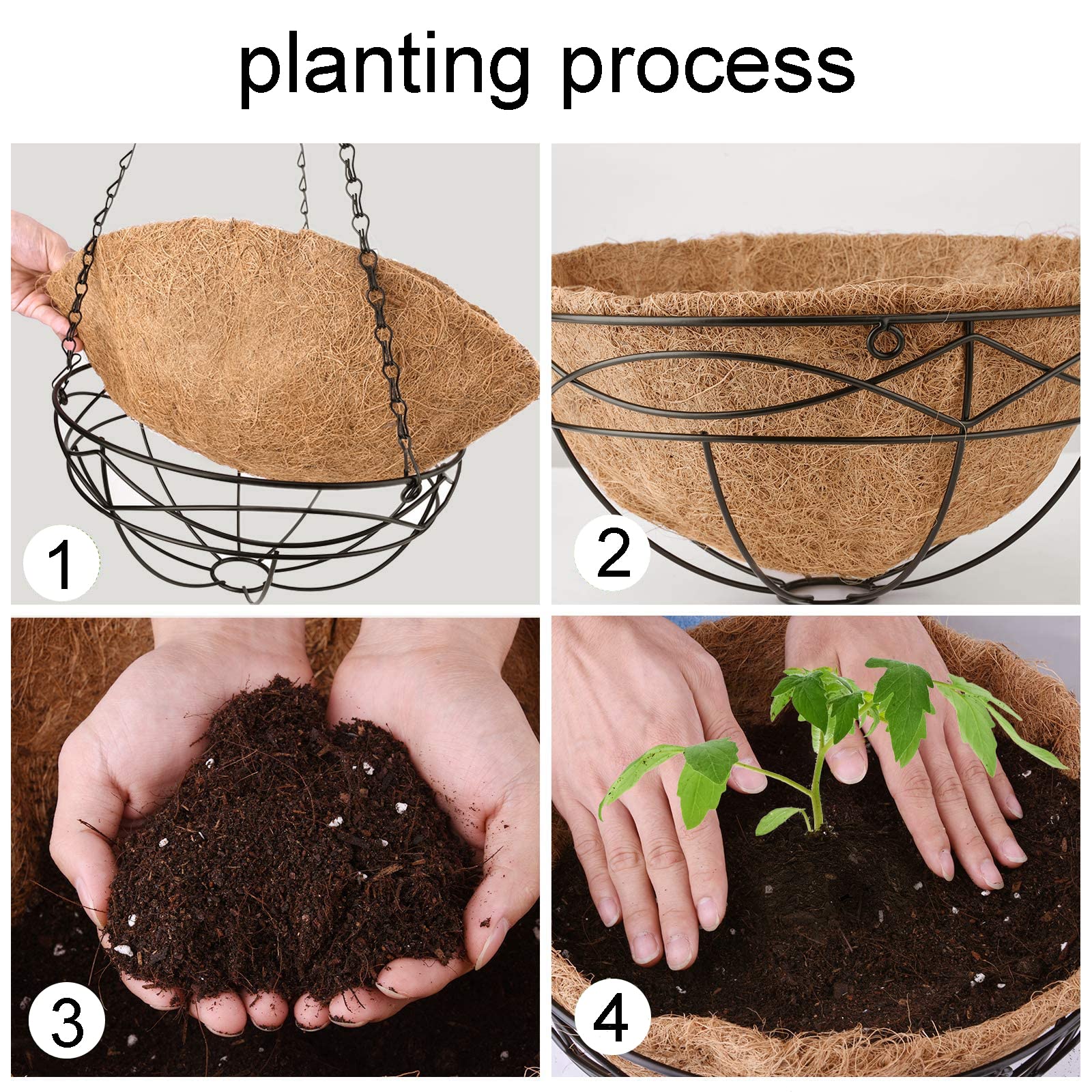 YUNSTK 2 Pcs Hanging Basket Liners 14 inch, Round Planter Liner Coco Fiber Replacement Liner - Image 4