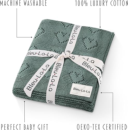 Miniatura 36 de Heirloom - Manta unisex de punto con corazón para niños y niñas, 100 % algodón de lujo, manta de recepción suave y cálida para recién nacidos, bebés