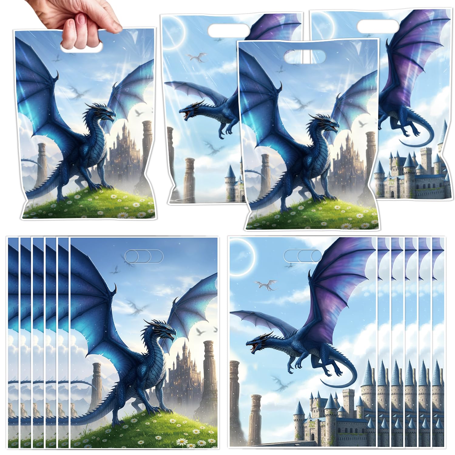 Luvart Dragon Party Favor Bags - 50 Pcs Fantasy Birthday Goodie Treat Bags, Birthday Party Candy Pouches for Dragon Themed Celebrations