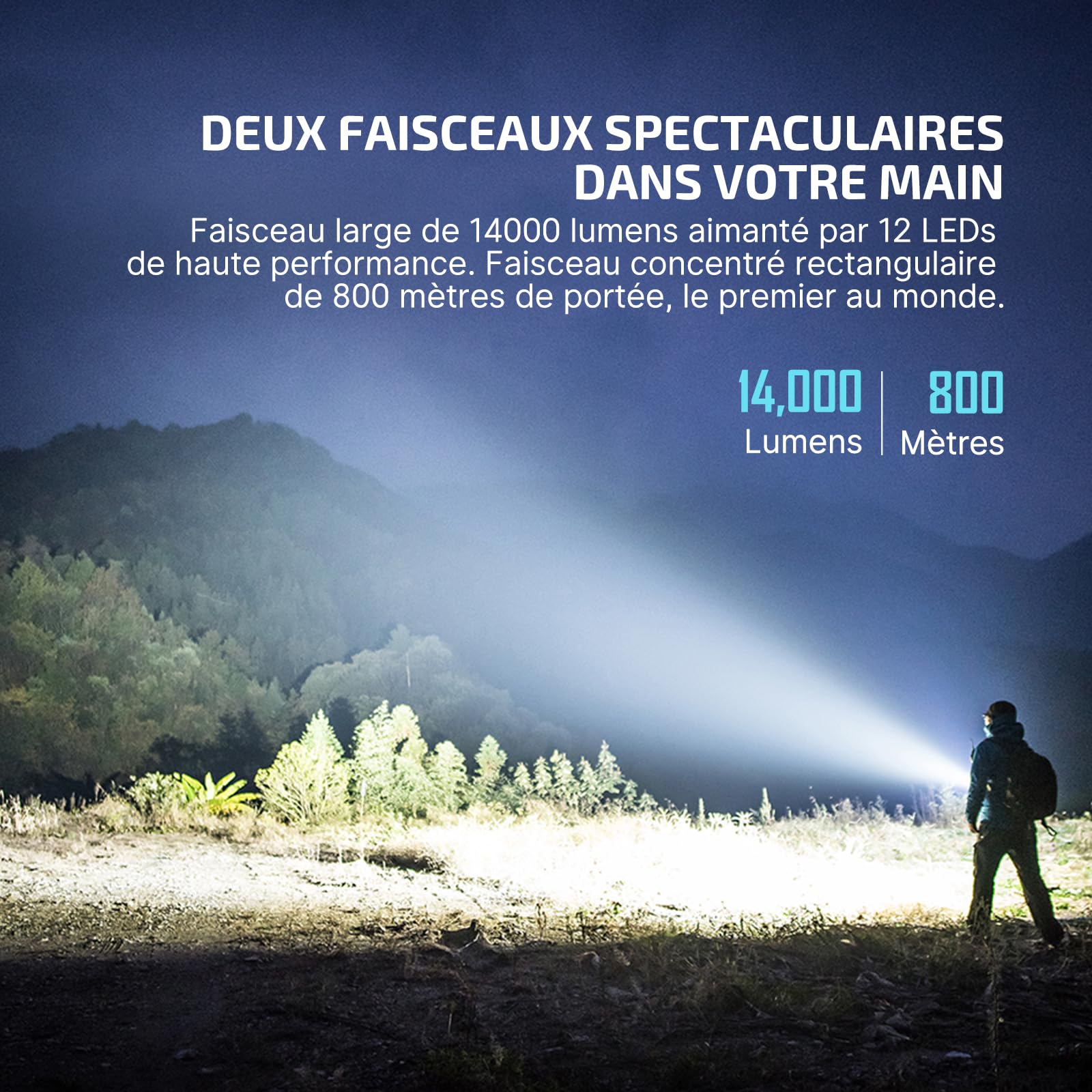 OLIGHT X7R Marauder 2 Lampe Torche Ultra Puissante 14000 Lumens 800 Mètres | Lampe de Poche Rechargeable USB, IPX8 Étanche, Flashlight Ultra Puissante, 7 Modes Spot/Flood pour Camping, Urgence