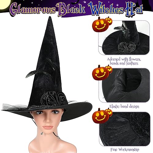 Miniatura 10 de Enhon Kit de capa con capucha y sombrero de bruja, capa de terciopelo para disfraz de bruja y sombrero para Halloween, disfraz renacentista y cosplay