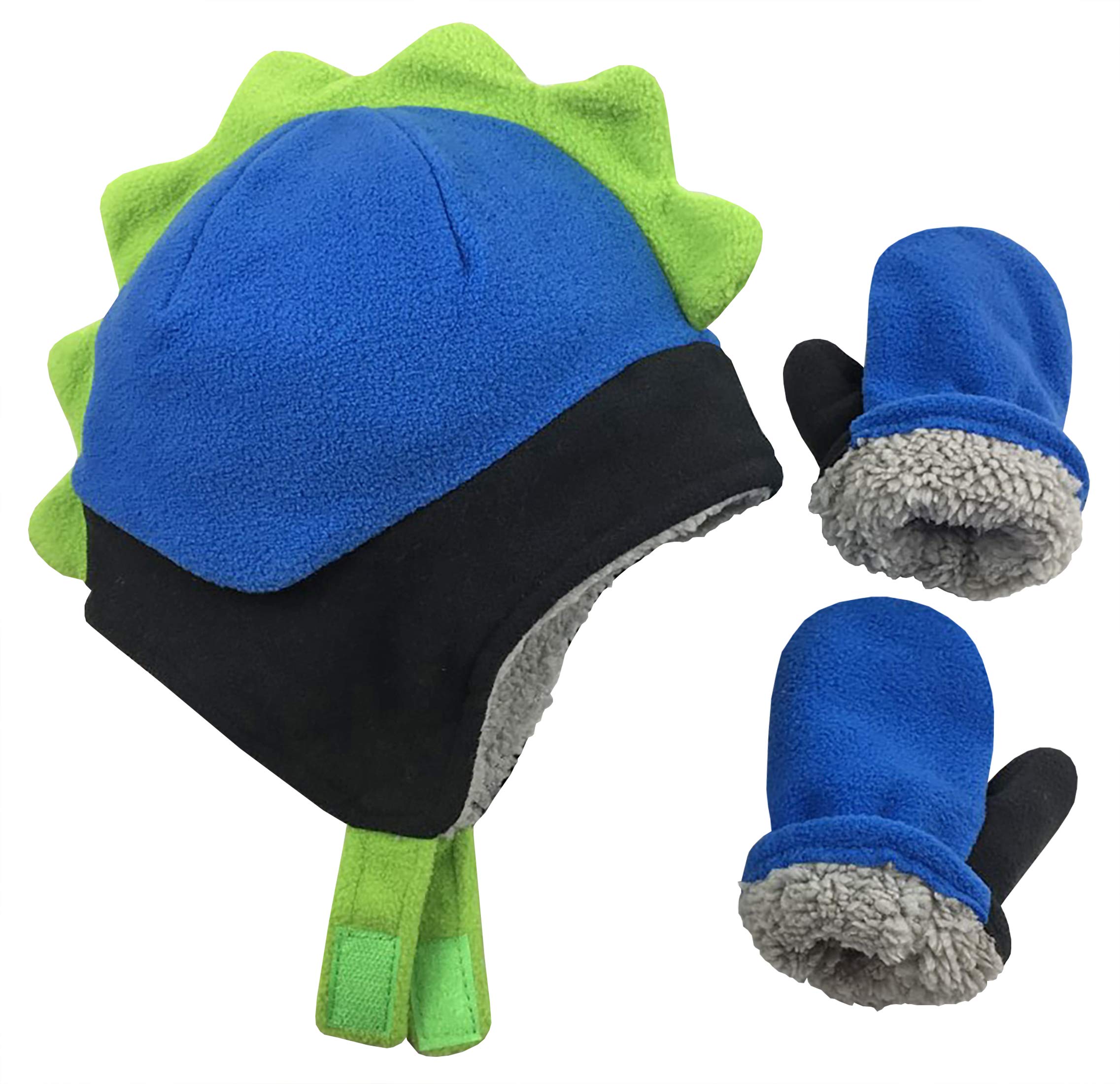 N'Ice Caps Boys Soft Sherpa Lined Micro Fleece Dino Hat and Mitten Set