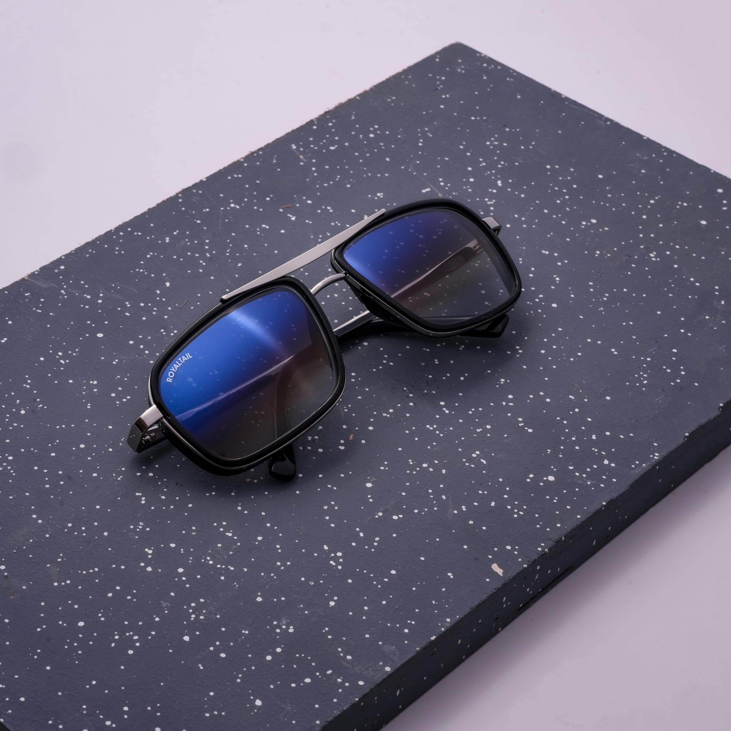 Royaltail Nirvana Sunglasses Silver Frame & Blue Gradient Square Glass, Unisex Square 100% UV Protected | For Men& Women | For Protection, Party & Styling 4