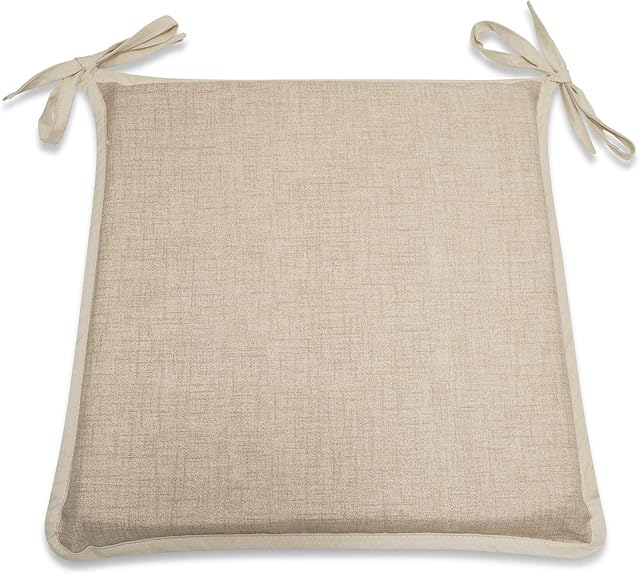 CnA Stores Set of 4 Kitchen Dining Garden Chair Cushion Seat Pads With Ties and Zipped Removable Covers (Hensley NATURAL)