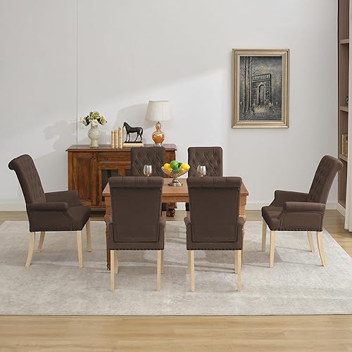 Miniatura 17 de LOULENS Lujosas sillas de comedor de terciopelo, modernas sillas de comedor tapizadas copetudas, reposabrazos con patas de acero inoxidable para