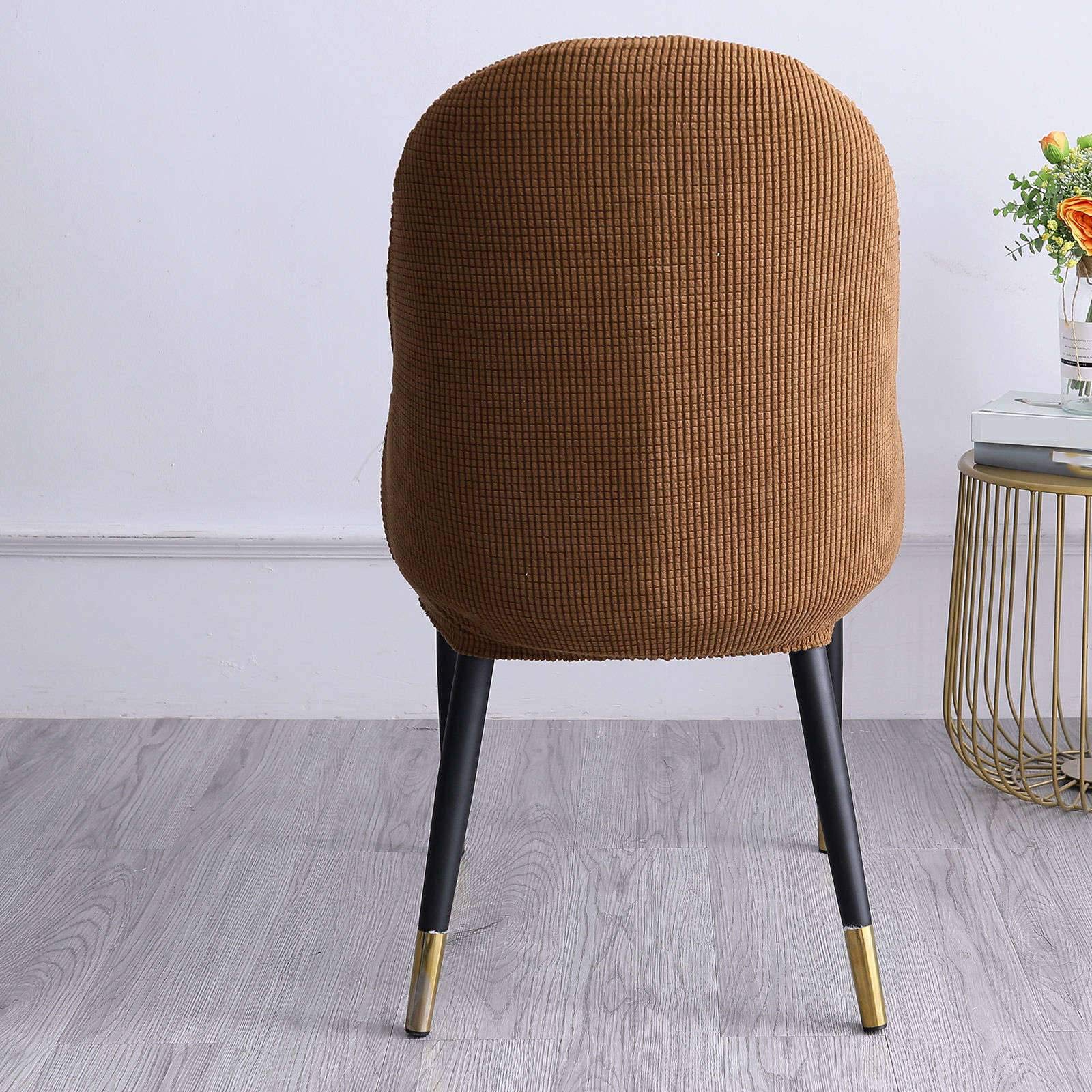 Juego de 6 fundas elásticas de jacquard para silla de comedor con respaldo curvo, color marrón, extraíbles y lavables, para cocina, banquete y fiesta