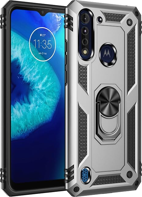 BestST motorola moto G8 Power Lite Case,+ Screen Protector,Full Body [Armor box] Heavy Duty Protection, Kickstand, Shock Reduction Case for motorola moto G8 Power Lite,Silver