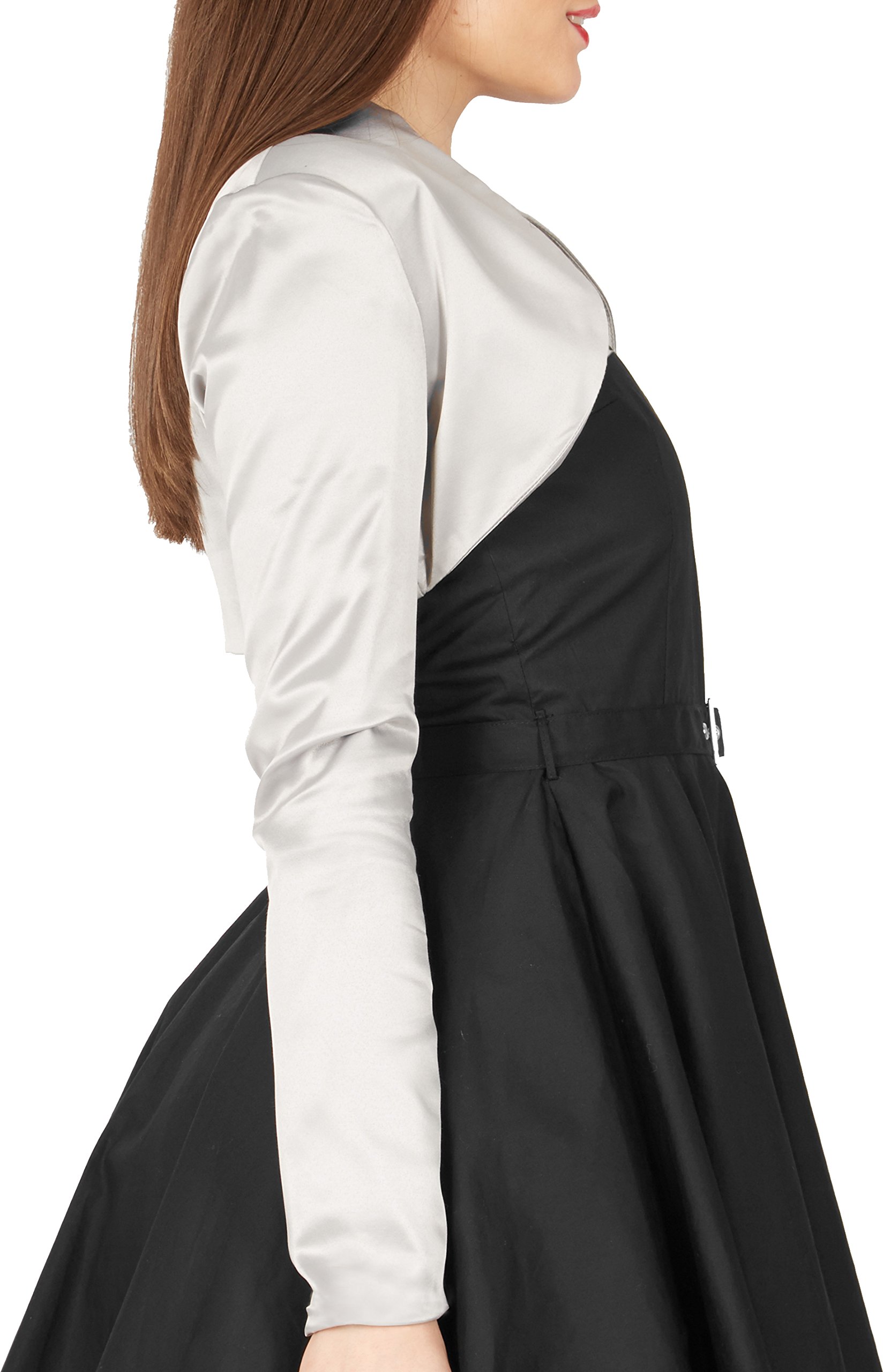 BlackButterfly Boléro Satin Femme Manches Longues Doublé | Col montant ou rabattu, Ouvert devant, À enfiler, Sans fermeture, Épaulettes, Tailles XS-5XL