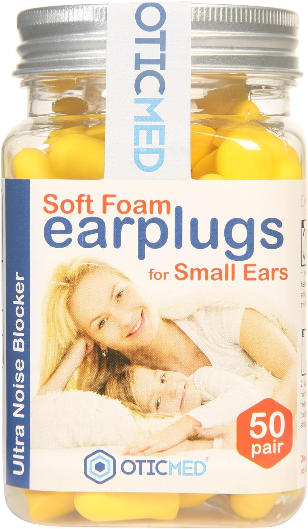 OTICMED Soft Foam Ear Plugs for Small Ears, Latex Free Earplugs for Sleeping, Hypoallergenic, Bell Shape, NRR 32 dB, 50 Pairs