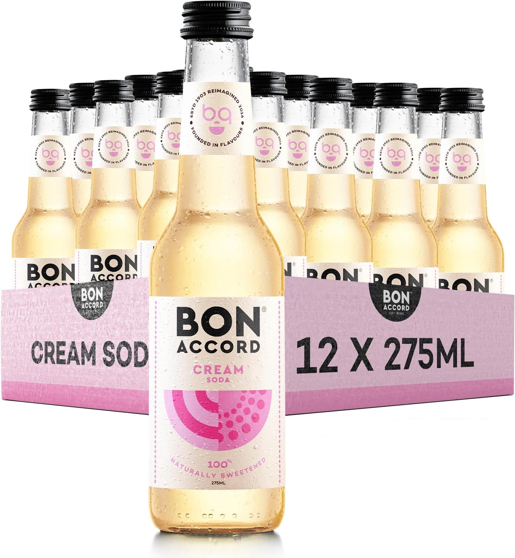 Cream Soda 275ml Pack of 12 From Bon Accord – Plant Based Cream Soda Fizzy Soft Drink with Natural Flavours and No Artificial Sweeteners