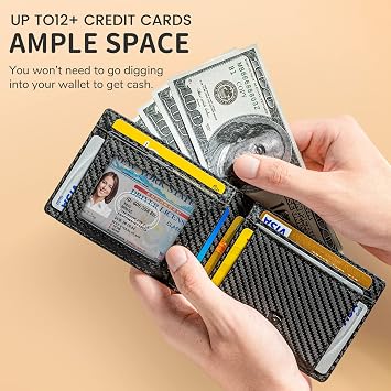 GSOIAX Slim Wallet for Men RFID Blocking Leather Double Front Pocket Carbon Fiber Money Clips Credit Card Holder with Gift Box Carbon 4.3