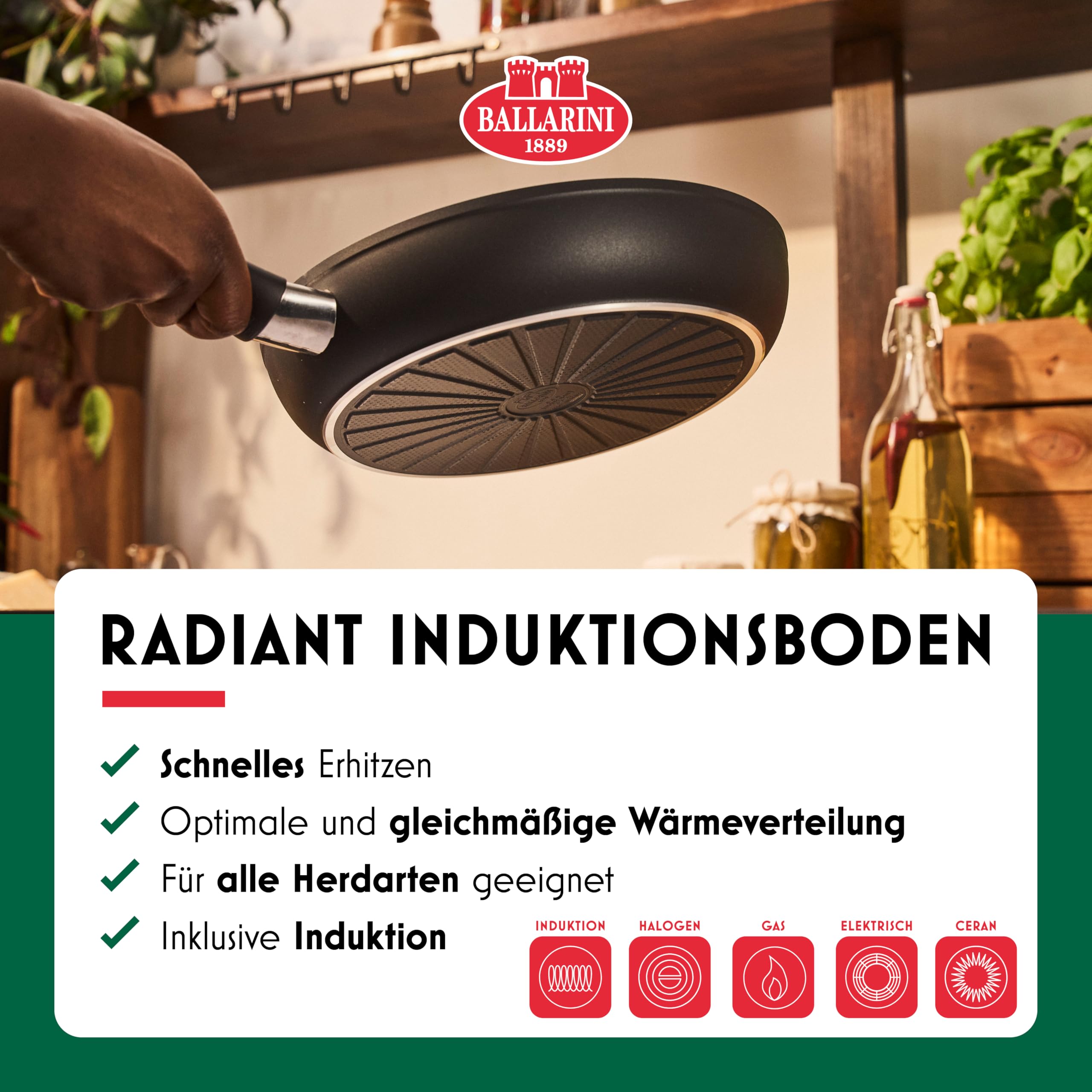 BALLARINI Bari Bratpfanne, 28 cm, Aluminium, Keramikbeschichtung, Kratzfeste Beschichtung, Keramikpfanne für alle Herdarten, Induktionsgeeignet [Made in Italy], Schwarz / Grau