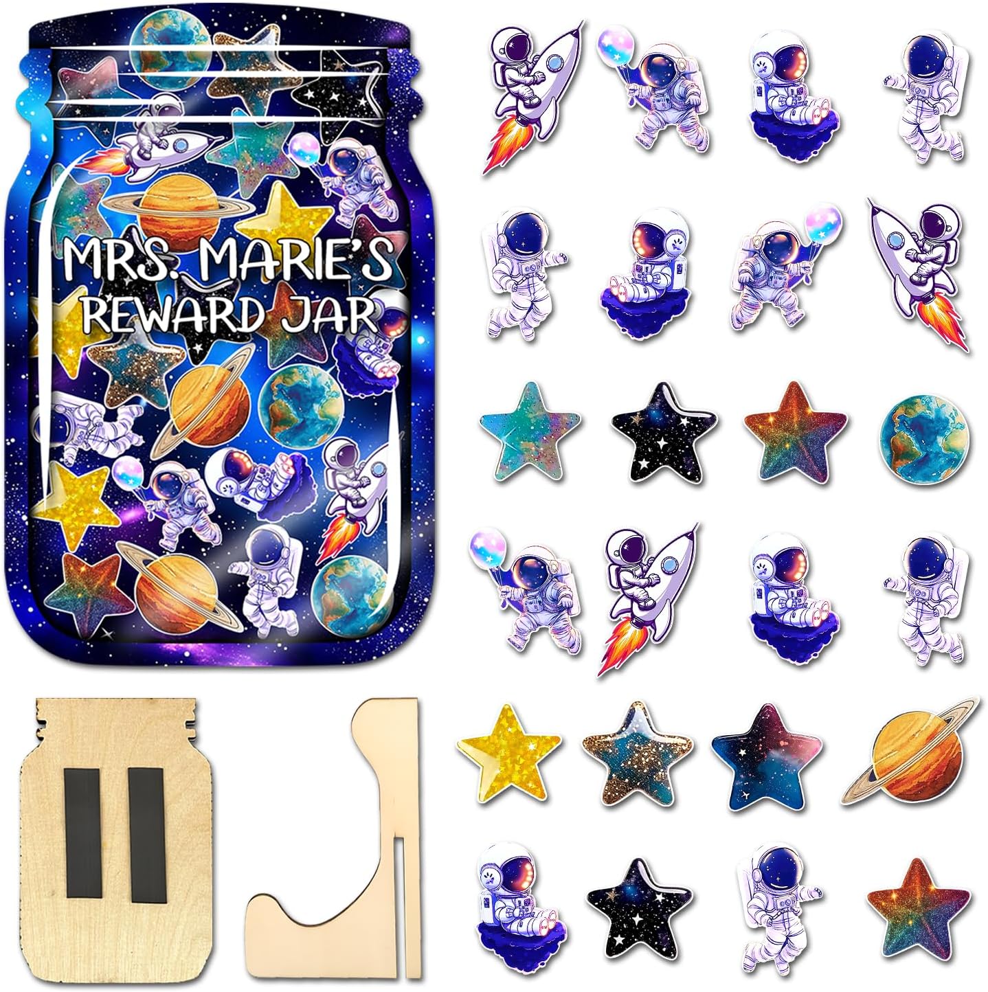 Personalized Magnetic Reward Jar for Kids – Star Jar Reward System, Positive Behavior Classroom Incentive Jars with Fun Star Chart, Suitable for Teachers Parents, Kids Motivational Tool, Galaxy