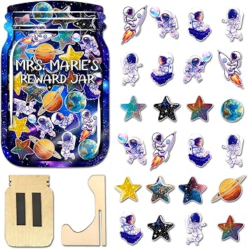 Personalized Magnetic Reward Jar for Kids Star Jar Reward System, Positive Behavior Classroom Incentive Jars with Fun Star Chart, Suitable for Teachers Parents, Kids Motivational Tool, Galaxy