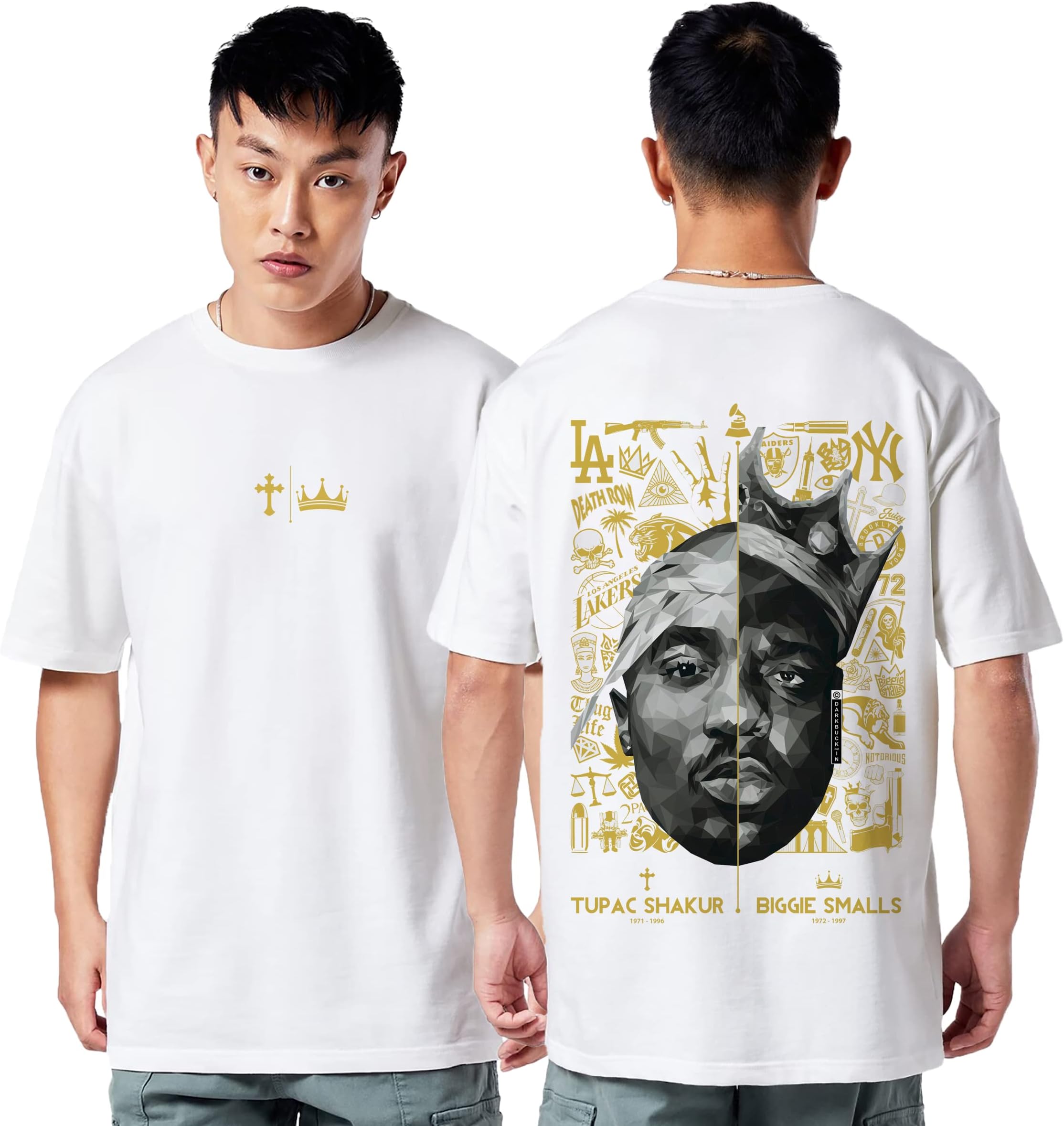 DarkbuckTupac Shakur Biggie Rapper Oversized T Shirt for Men and Women Drop Shoulder Loose Baggy Fit Unisex Pure Cotton T-Shirt