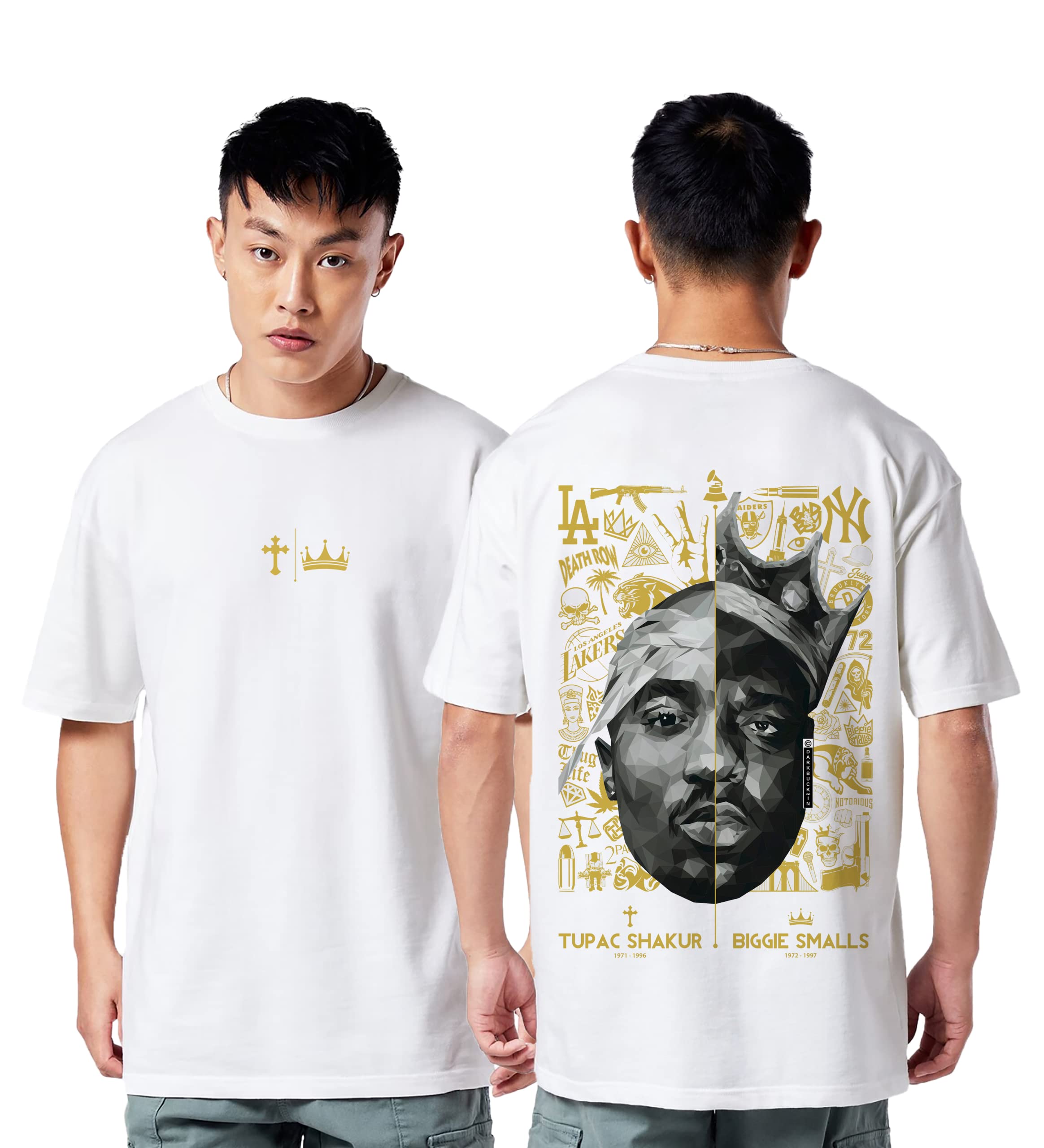 DarkbuckTupac Shakur Biggie Rapper Oversized T Shirt for Men and Women Drop Shoulder Loose Baggy Fit Unisex Pure Cotton T-Shirt