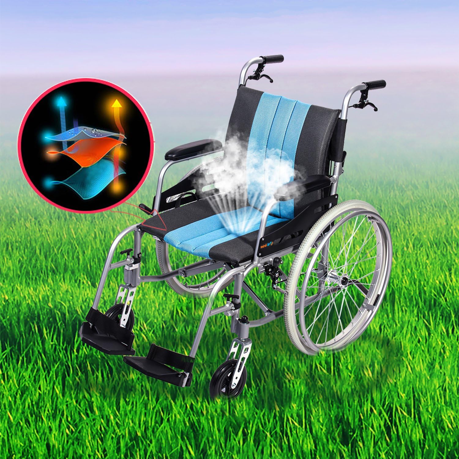 Hi-Fortune Lightweight Wheelchair 21lbs Self-propelled Magnesium Chair with Travel Bag and Cushion, Portable and Folding 17.5” W Seat, Brake, Anti-Tipper, Swing-Away Footrests, 220lbs Weight Capacity : Health & Household