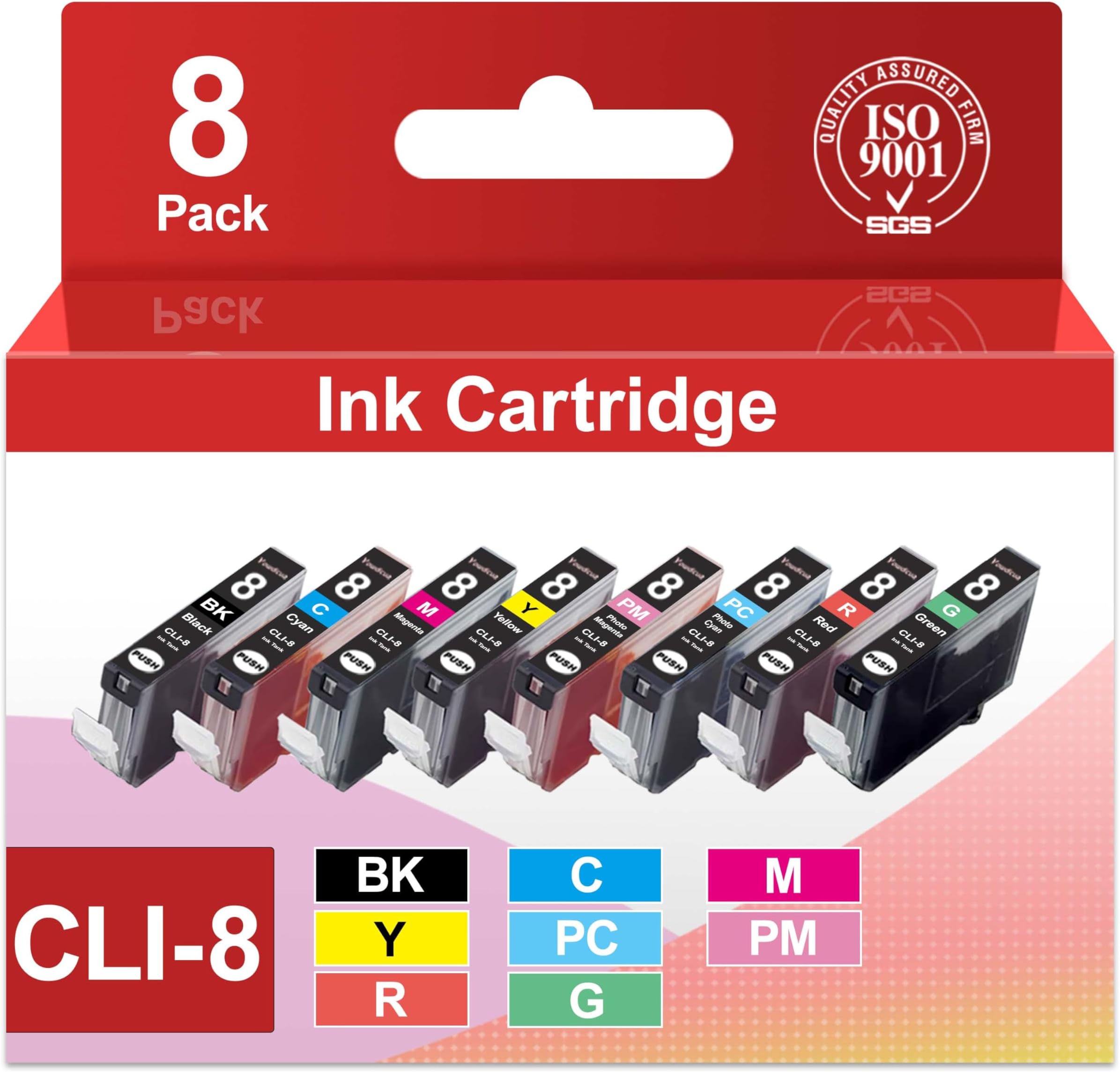 CLI-8 Ink Cartridges 8-Pack Compatible Replacement for Canon CLI8 CLI 8 Ink Cartridges with Pro9000 Pro9000 Mark II Pro9000 Pro 9000 Printers