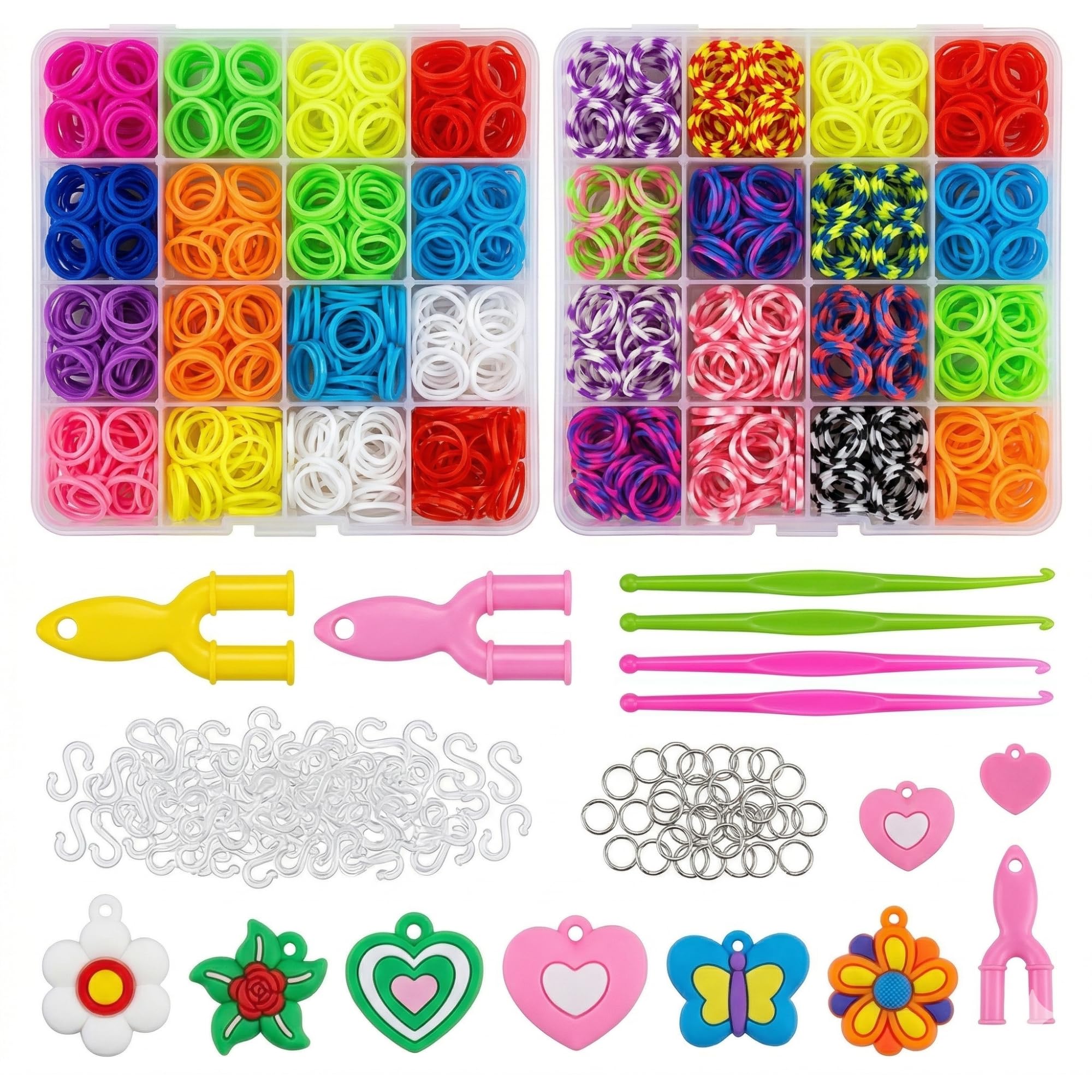 Kit gomas para hacer pulseras de 2000 piezas | Kit pulseras de 24 colores ideal para niña con abalorios y herramientas | Set creativo con cuentas para hacer pulseras, manualidades y regalo original