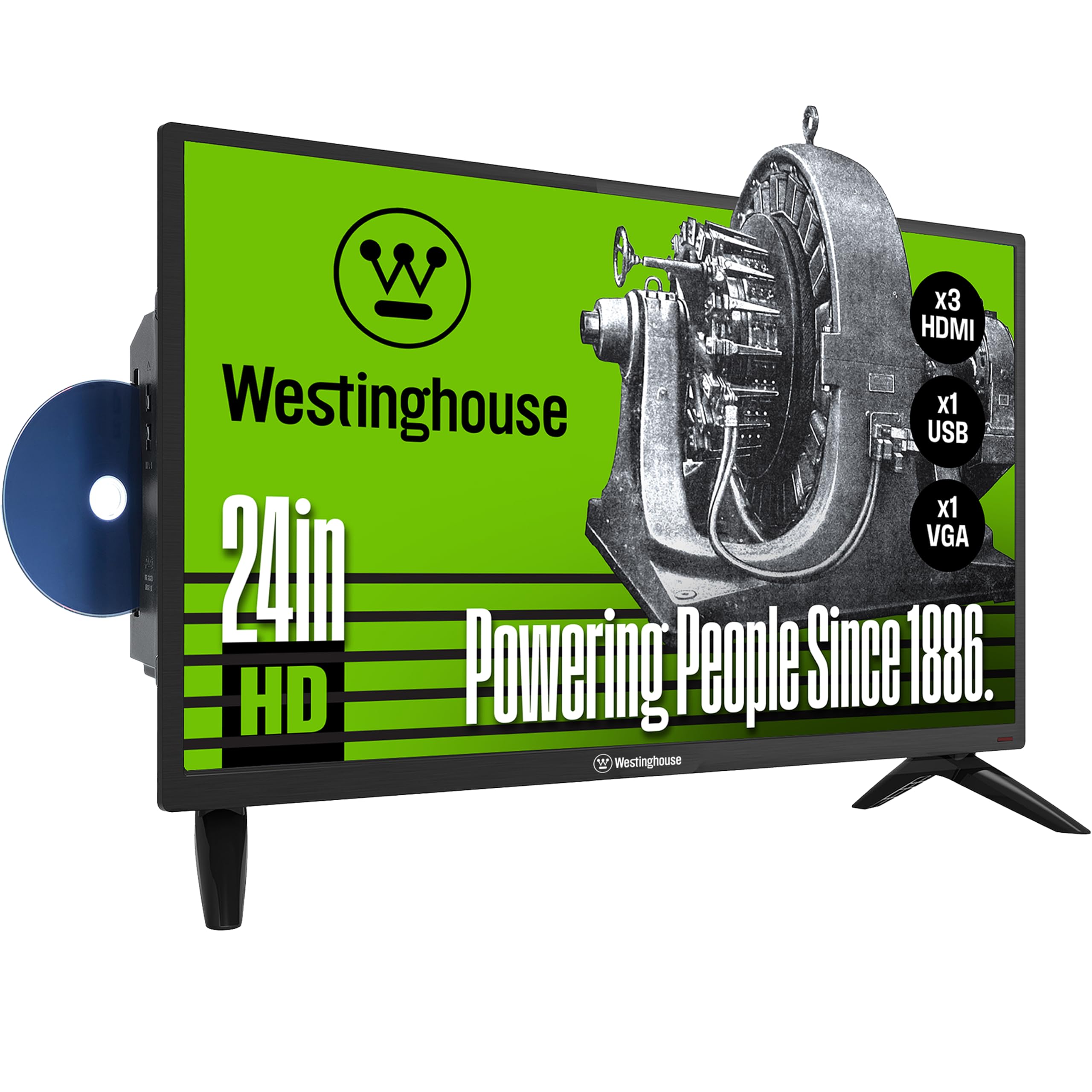 Westinghouse 24 Inch TV with DVD Player Built in, HD LED Small Flat Screen Non-Smart Television DVD Combo, RV Camper, Works w/Fire Stick, Roku, Apple TV, TiVo, Xumo, &amp; Streaming Devices (2026 Model)