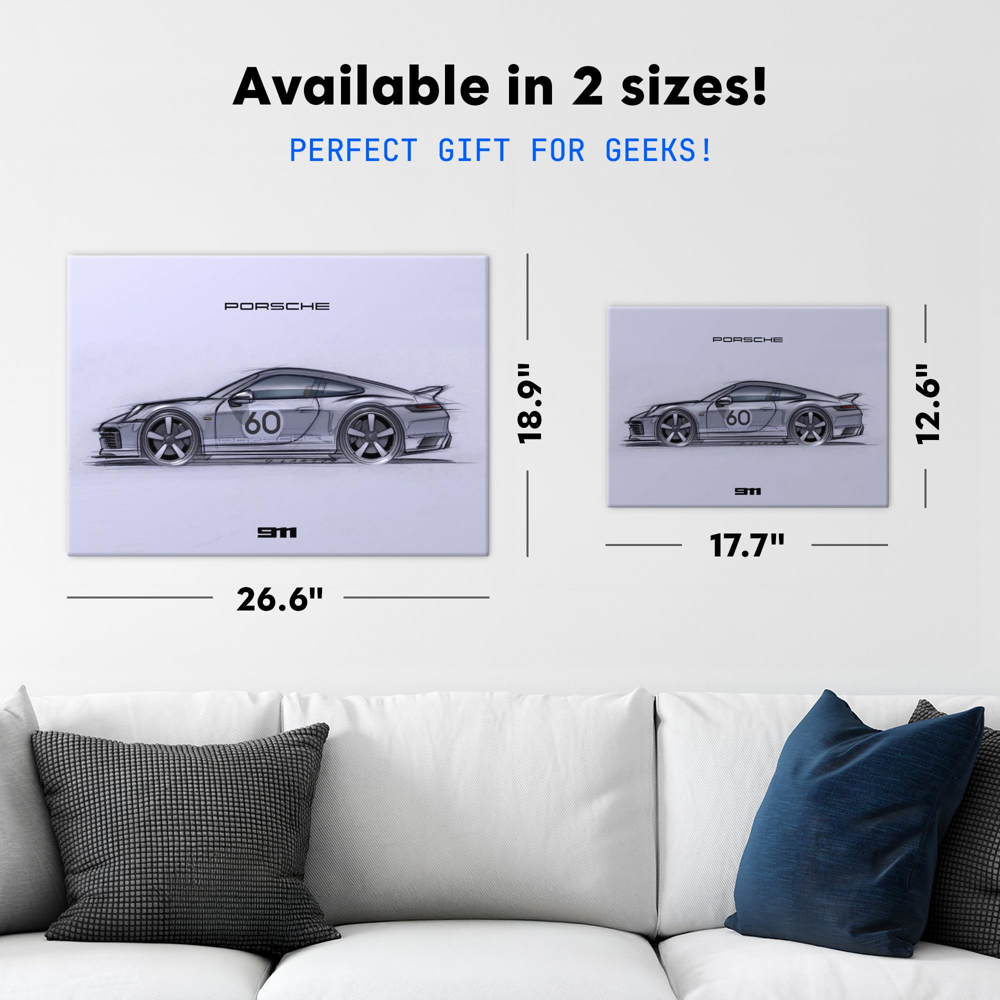 Displate Metall poster Porsche 911 Sketch Größe M | Bild Plakate für Schlafzimmer Dekor, Geschenke. Magnetische Befestigung Wandposter, Wanddeko. Metall Wandkunst.