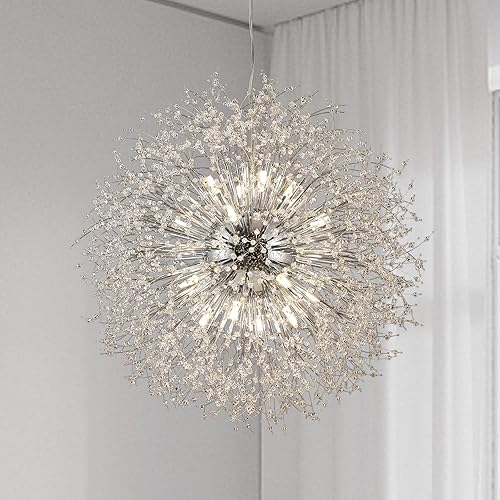 Miniatura 10 de Sputnik - Candelabros de cristal dorado de 9 luces, moderna luz colgante de diente de león, lámpara redonda pequeña, luces colgantes con cuentas