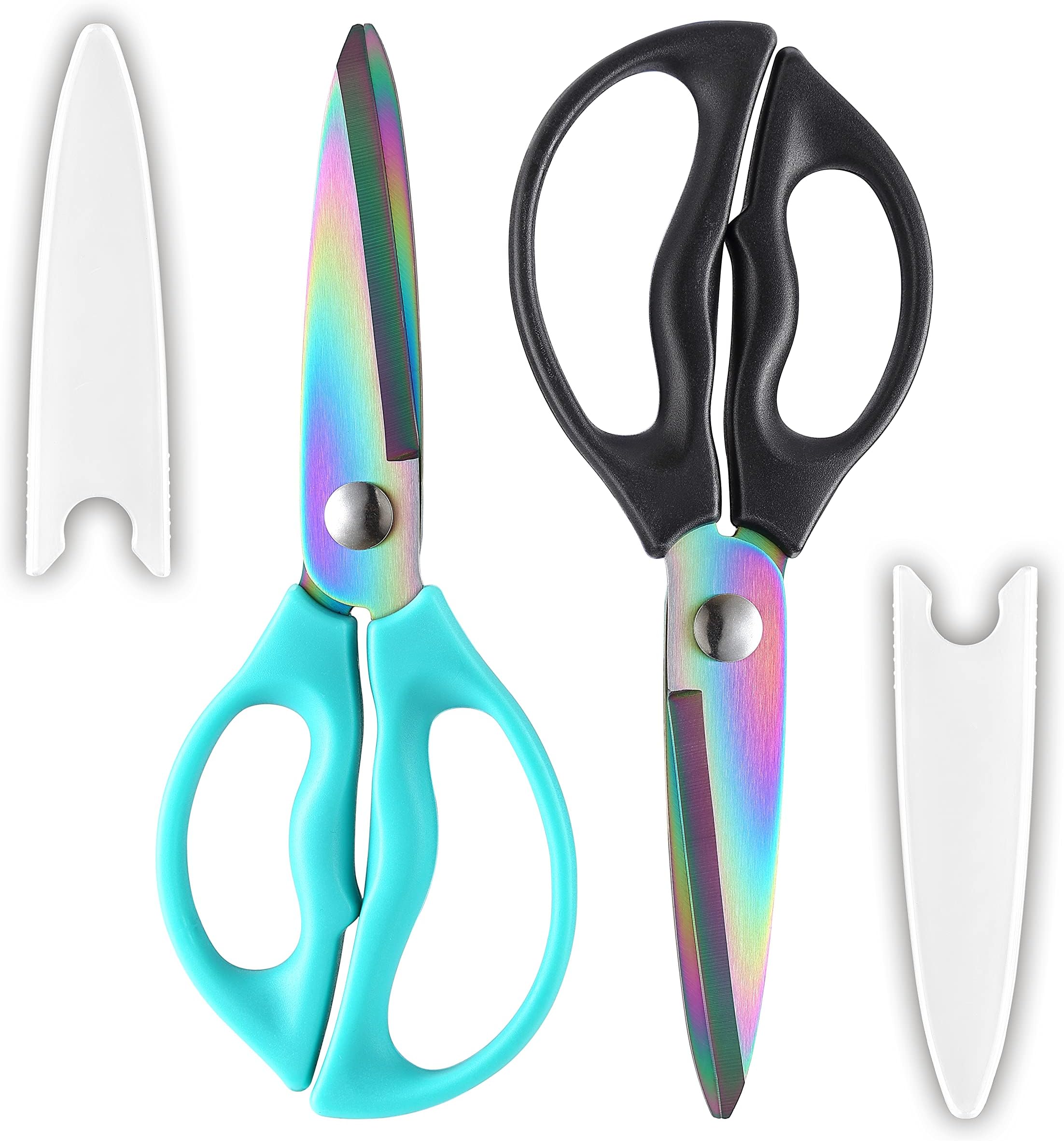 MHS12 Kitchen Scissors with Sheath, 2-Pack 9' Rainbow Titanium Heavy Duty Cooking Scissors, Stainless Steel Meat Cutting Shears, Dishwasher Safe for Chicken, Seafood, Herbs