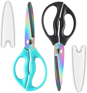McHome MHS12 Kitchen Scissors with Sheath, 2-Pack 9” Rainbow Titanium Heavy Duty Kitchen Cooking Scissors, Stainless Steel...