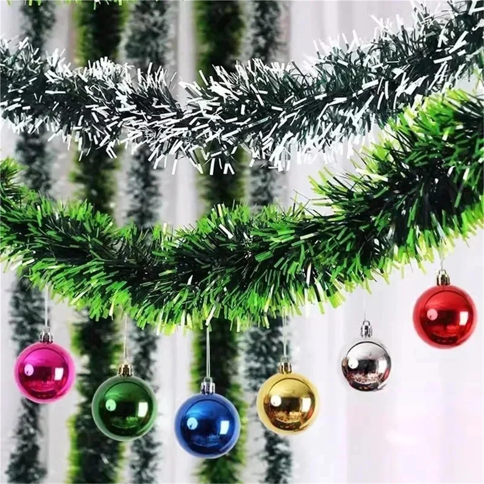Weihnachtsgirlande Weihnachten grün Zuckerrohr Bänder Girlande Lametta hängen Anhänger Kranz Bänder Weihnachtsbaum Ornament Hochzeit Party Dekoration(Green,5000CM (25Roll))
