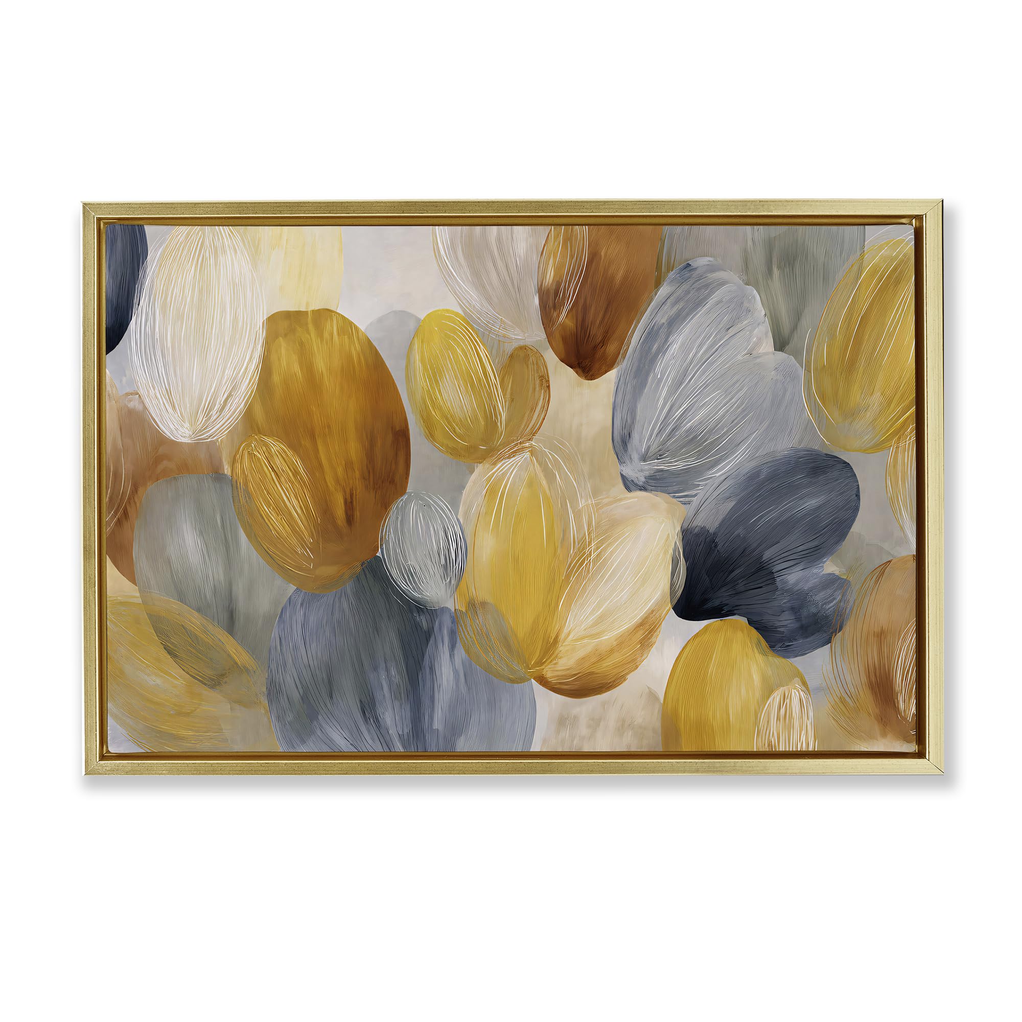 Stupell Industries 'Warm Oblong Layered Shapes', Floating Frame Canvas Art, Gold, 31 x 21 Inches, Easy to Hang and Sturdy, Made in USA, by Jacky Ngan
