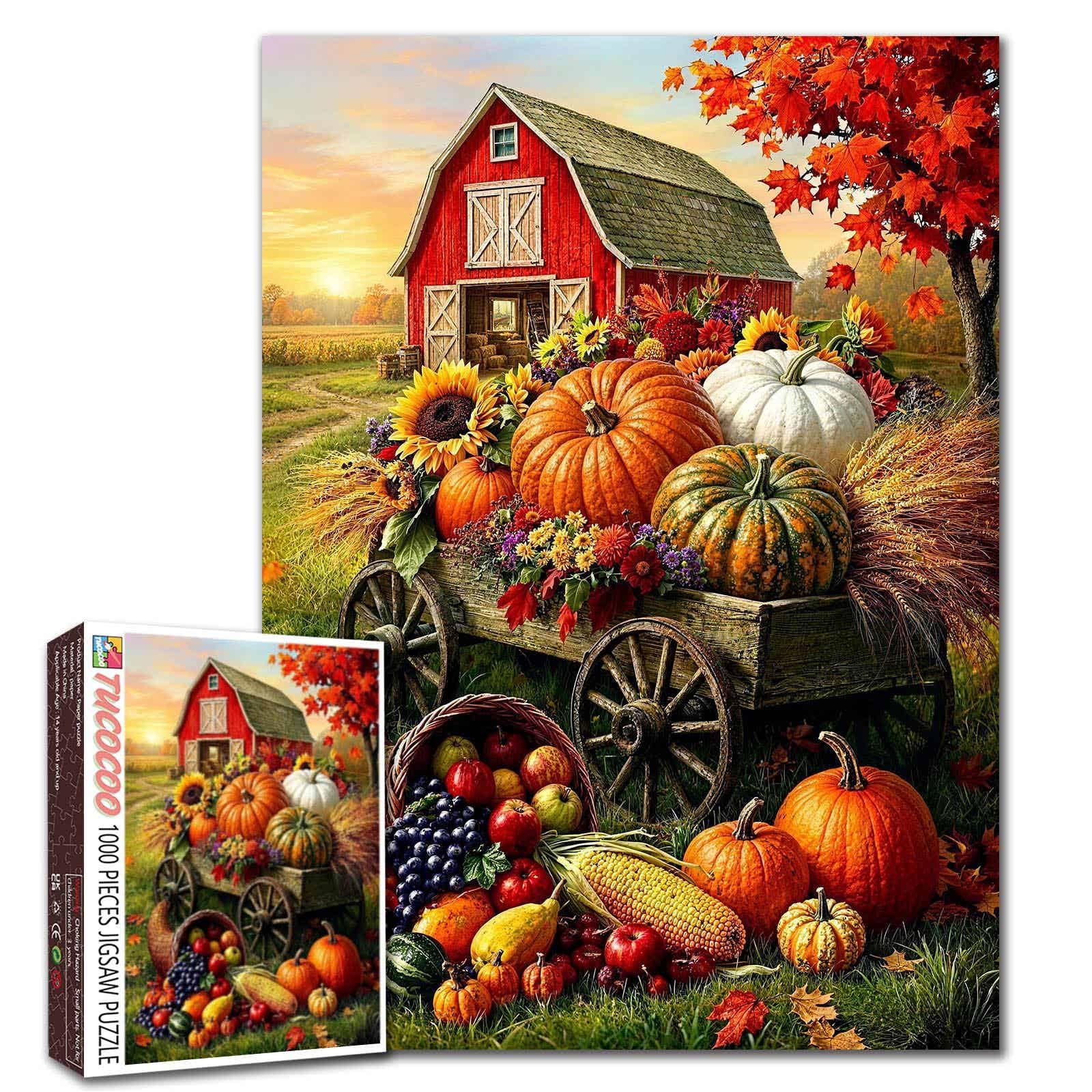Harvest festival theme Jigsaw Puzzles for Adults Countryside scenery 1000 Pieces Puzzles for Challenging Family Activity Games Farmhouse autumn Jigsaw Puzzle DIY Craft Home Decor 19.7 x 27.6 Inches โ image 1