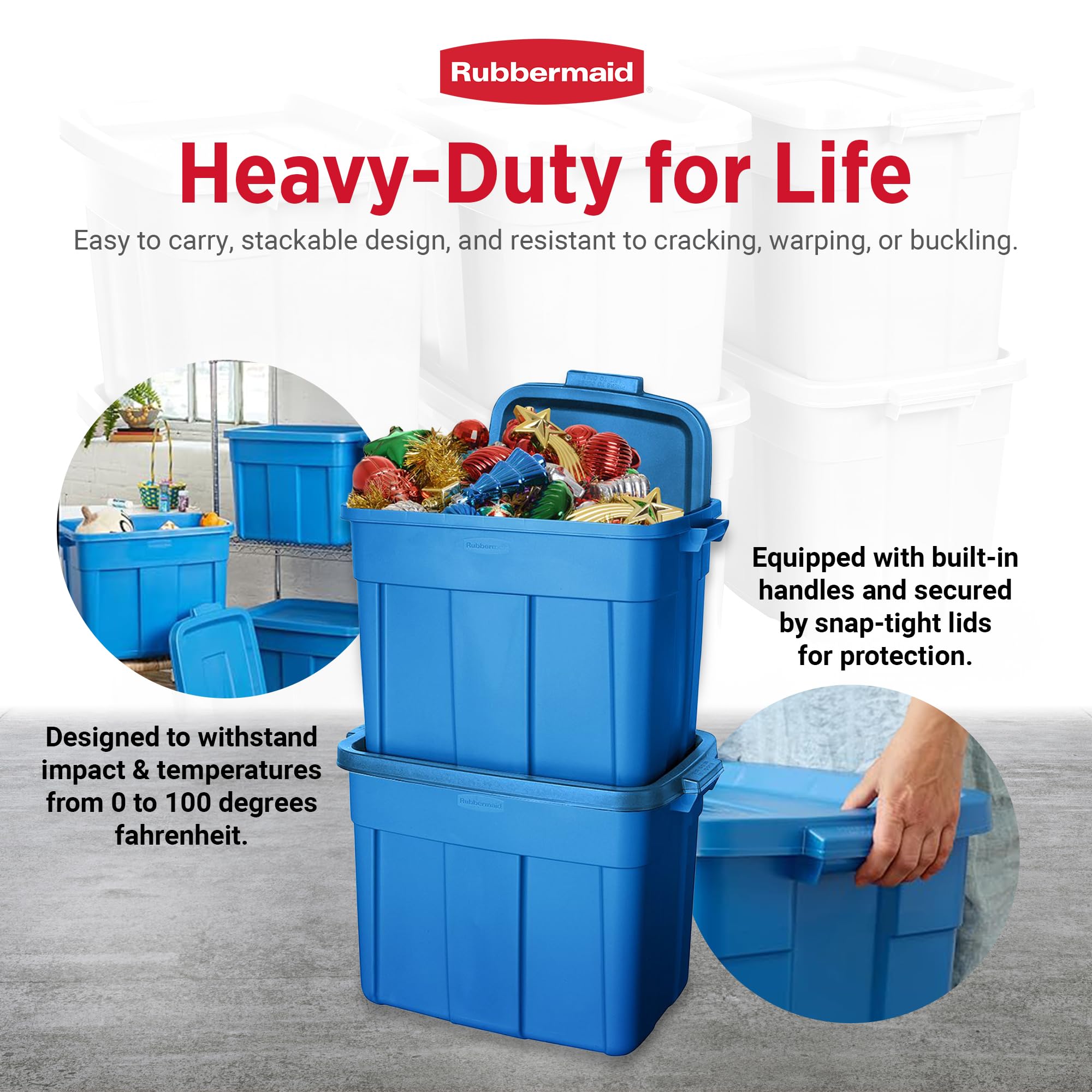 Rubbermaid Roughneck 18 Gallon Storage Totes, Pack of 6, Durable