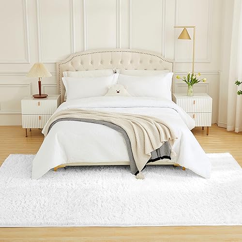 Miniatura 7 de Andency Alfombra blanca de pelo largo de 8 x 10 pies para sala de estar, alfombra de felpa mullida de pelo sintético para interiores y dormitorio,