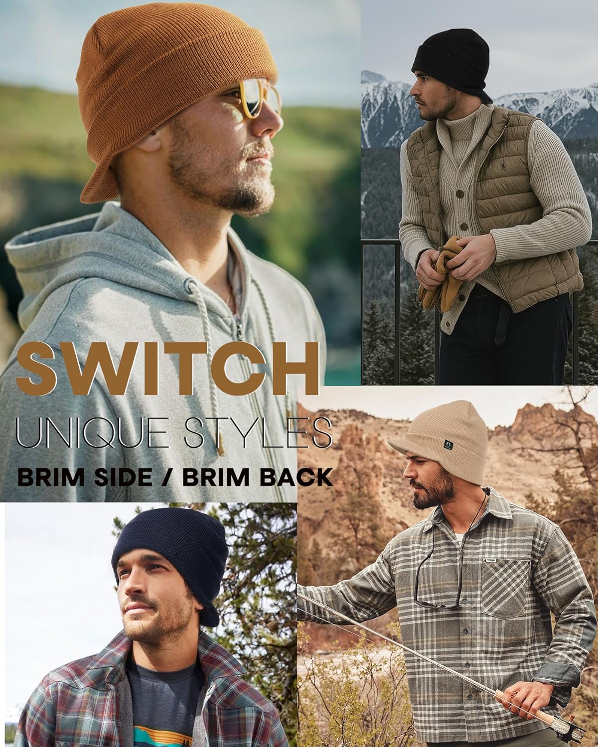 FURTALK Mens Beanie with Brim Thick Knitted Acrylic Beanie for Men Women Warm Outdoor Winter Hat - Image 5